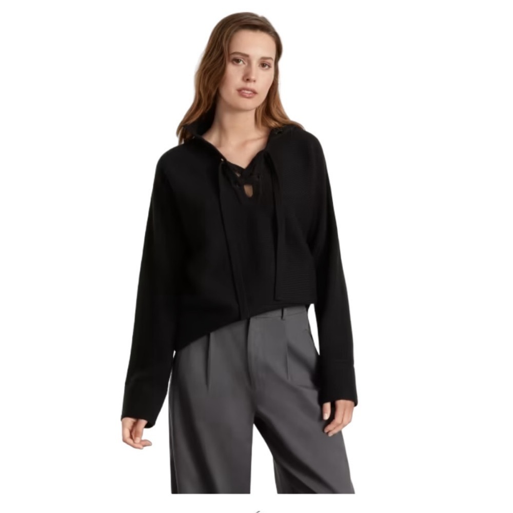 Everlane Lace Up Black V-Neck Sweater NWT